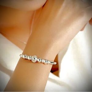 New Sterling Silver Lucky Heart Beads Bangle Bracelet